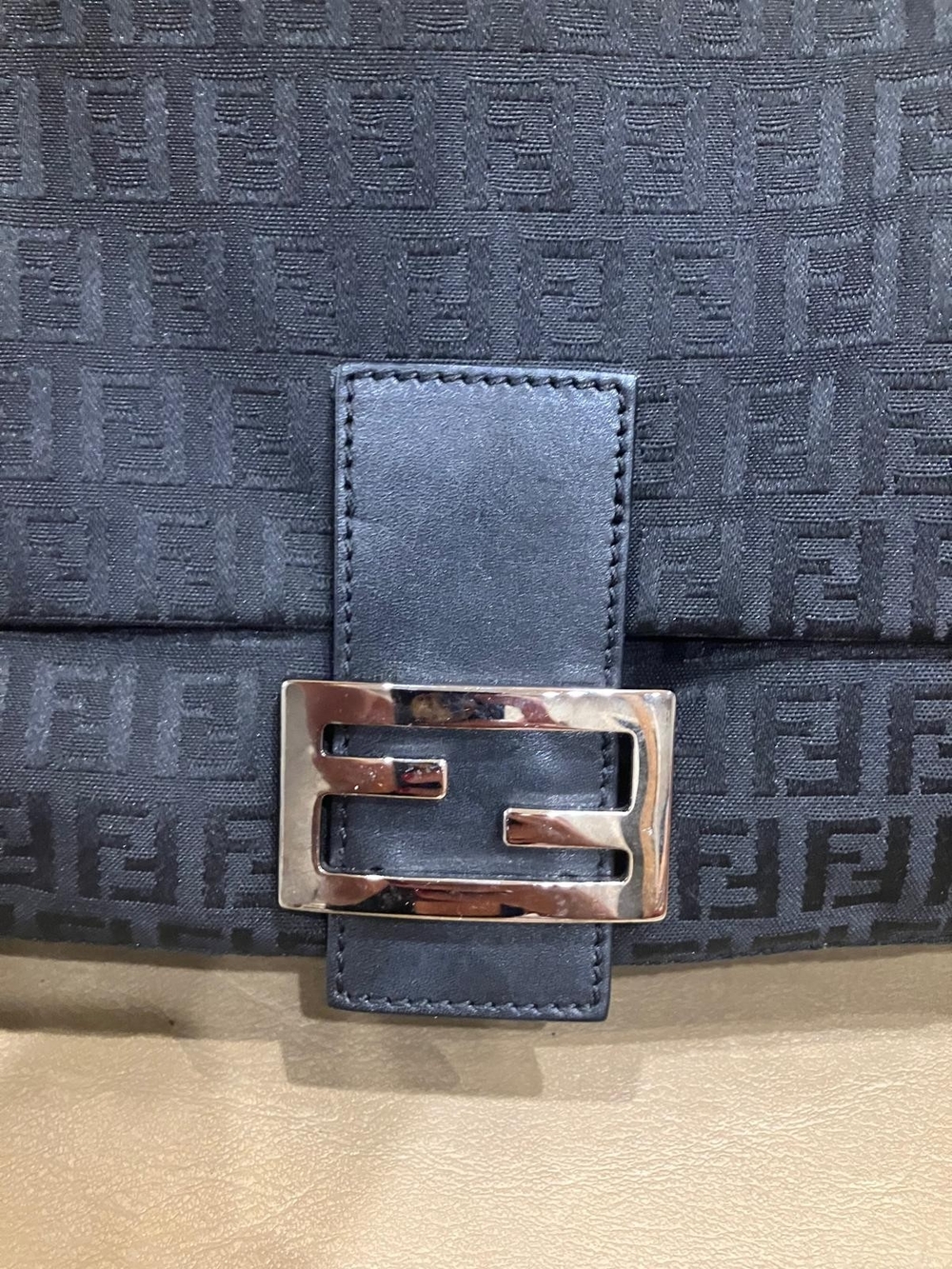 Fendi Black FF Logo Bag with Silver-Tone Buckle